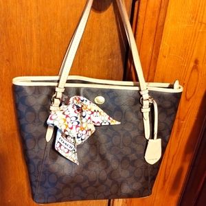 Coach Peyton Signature Zip Top Tote w/ Scarf
